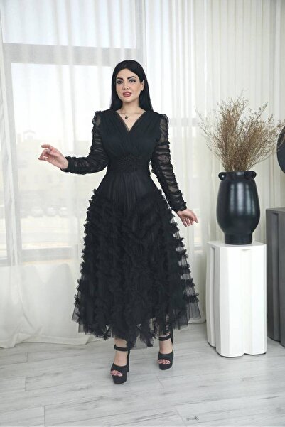 ranin tulle evening midi dress