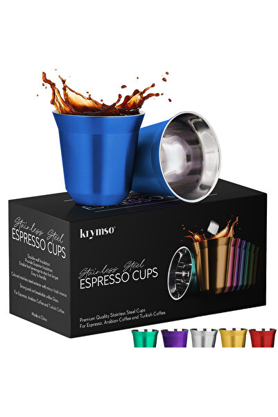 Krymso 80ml Espresso Cups, Double Wall Stainless Steel Coffee Cup Set, Coffee...