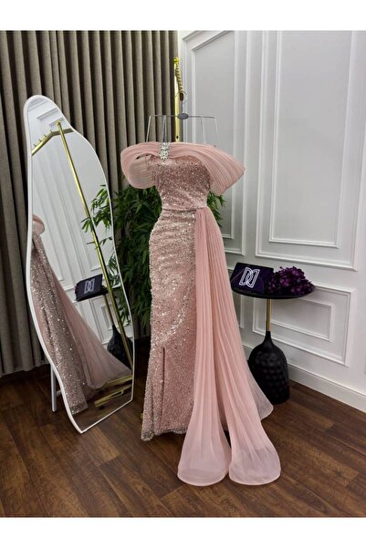 ranin Crinkle dress with embroidered organza train