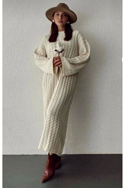 SAYZEN Karen Women's Ecru Knitted Dress with Knitted Detail