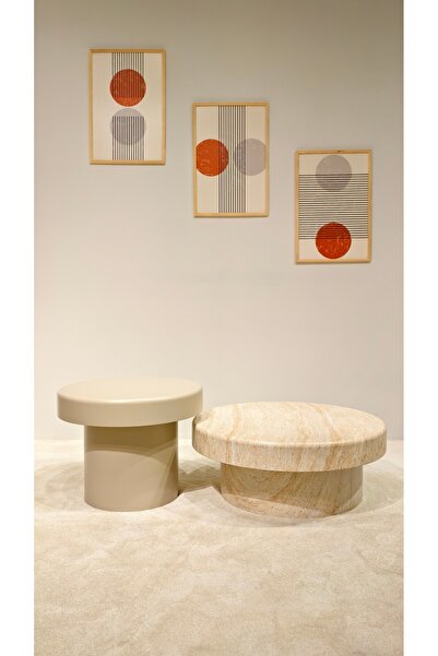 LERA HOMES İkili orta sehpa, Traverten orta sehpa, Modern orta sehpa, Yuvarla...