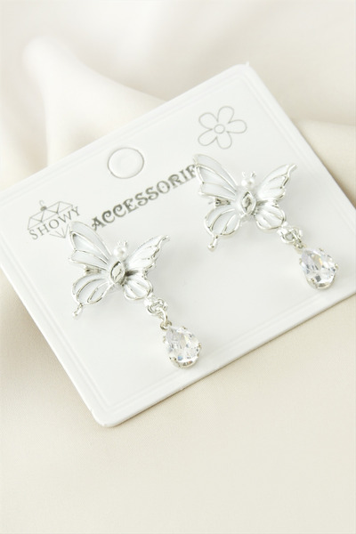 Bijuteri Net Butterfly Stone Enamel Metal Earrings