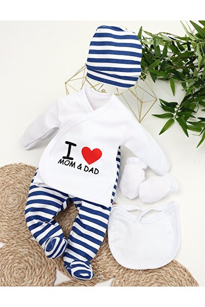 MiniKids Φόρμα 5 τεμαχίων I Love Mom&Dad λευκό-μπλε 62 (0-3 μηνών)