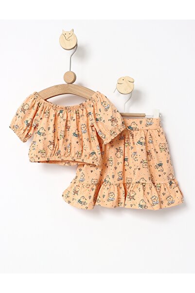 MiniKids Set vara Top Crop bluza si fustita corai 110 (4-5 ani)