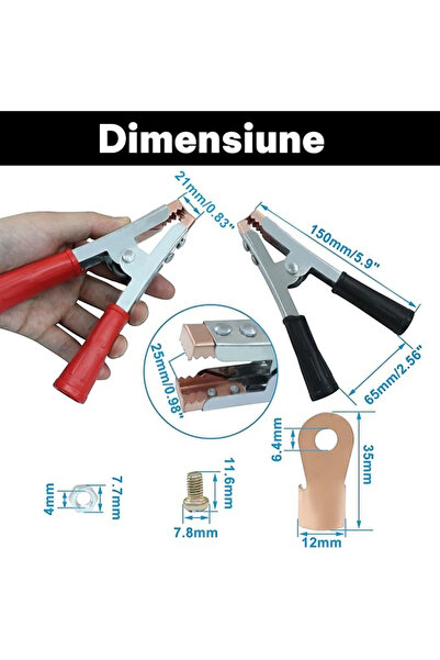 OEM Set 4 clesti negru/rosu, crocodil, varf cupru, izolator protectie, 600A, ...