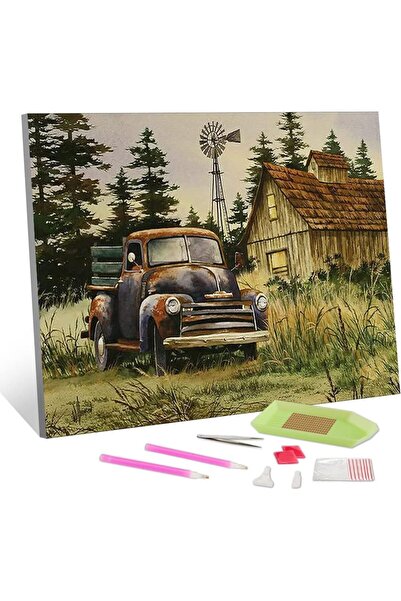 Other Pictură cu diamante 5D - Set Broderie Camion Maro, Mozaic DIY, Rășină -...