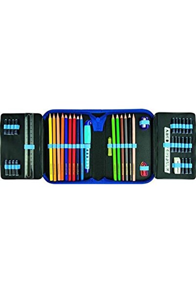 Eberhard Faber 577512 Pencil Case 4 Compartments 49 Pieces Blue Tiger