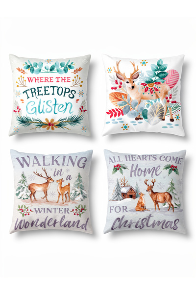 Other Christmas Pillow Set - Linen Cotton , Invisible Zipper Zipper - 50x50 c...