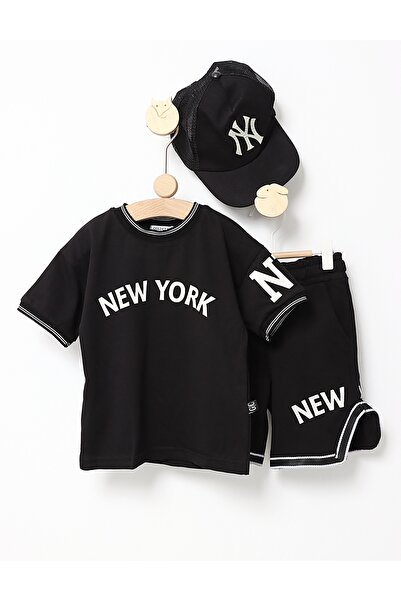 MiniKids Σετ καλοκαιρινής σεζόν με καπέλο New York μαύρο 116 (5-6 ετών)