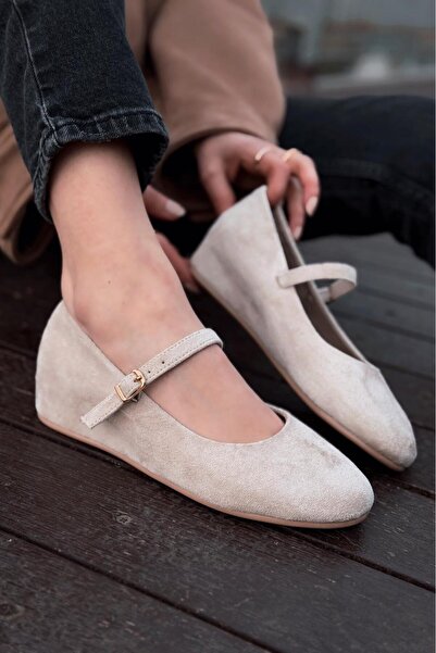 I Love Shoes Γυναικείες μπαλαρίνες Tenris σε μπεζ σουέντ με τακούνι