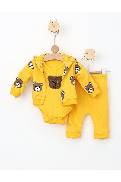 MiniKids Set 3 piese Ursule Brun model galben 74 (6-9 luni)