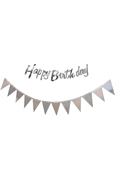 Other Birthday Banner Garland - Triangular Flags, Cardboard - 1.5 m, Silver