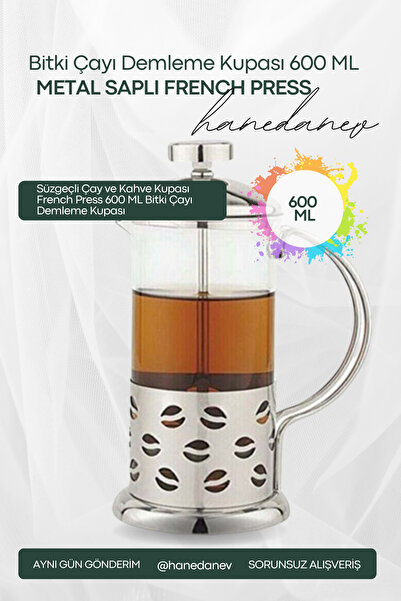 Hanedanev Tea and Coffee Cup with Strainer French Press 600 ml Herbal Tea Bre...