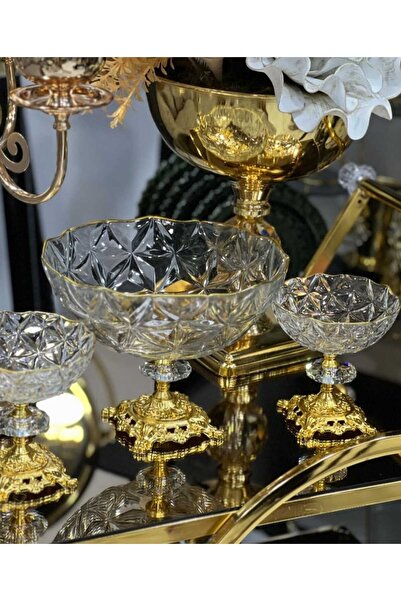 ASSA BAZAAR Estrella 7-Piece Gilded Metal Leg Salad Bowl Snack Bowl Presentat...