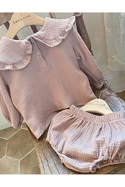 MiniKids Σετ δύο τεμαχίων από μουσλίνα σε χρώμα ροζ της σκόνης