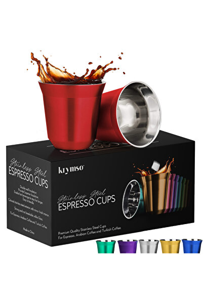 Krymso 80ml Espresso Cups, Double Wall Stainless Steel Coffee Cup Set, Coffee...