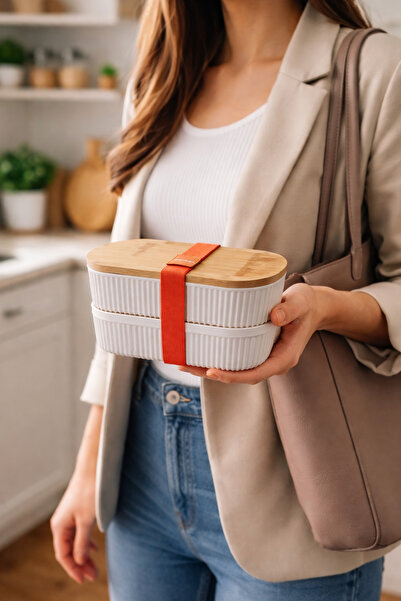 Emsay Store Double-Layer Bamboo Lid Lunch Box – Portable Lunch Box - Compartm...