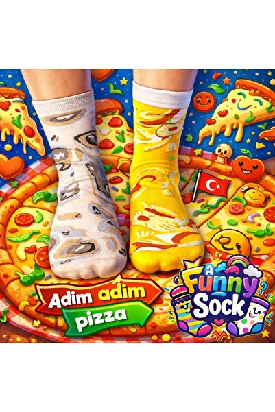 Funnysocksonline Pizza Tasarımlı 4’lü Çorap Seti – Kutulu Özel Tasarım