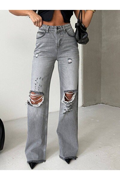 DENİKK Trend Special Design Wide Leg Jean Ripped Palazzo Pants-Custom Design ...