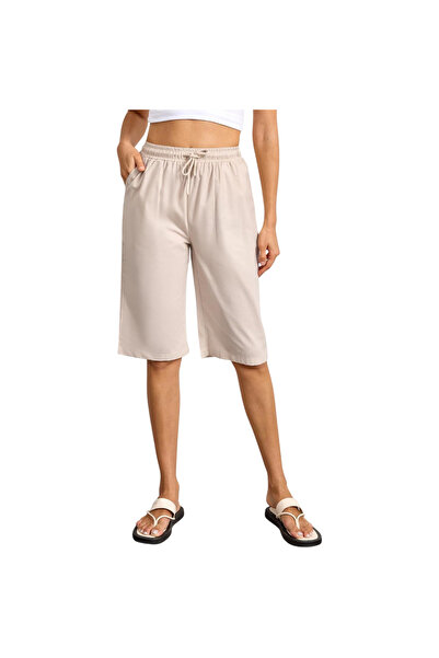 Other Women's Shorts - 100% Cotton, Adjustable Waist, Side Pockets, Beige, Si...
