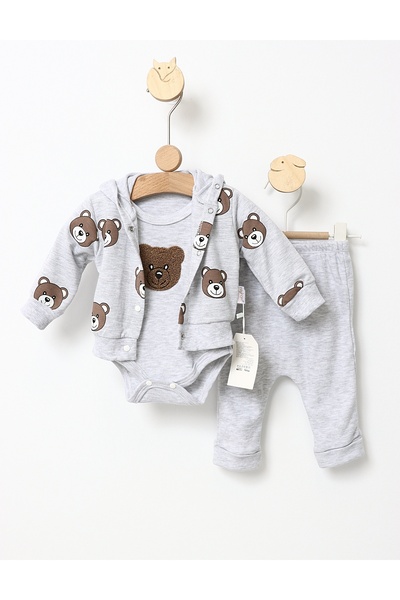 MiniKids Set 3 piese Ursule Brun model gri 68 (3-6 luni)