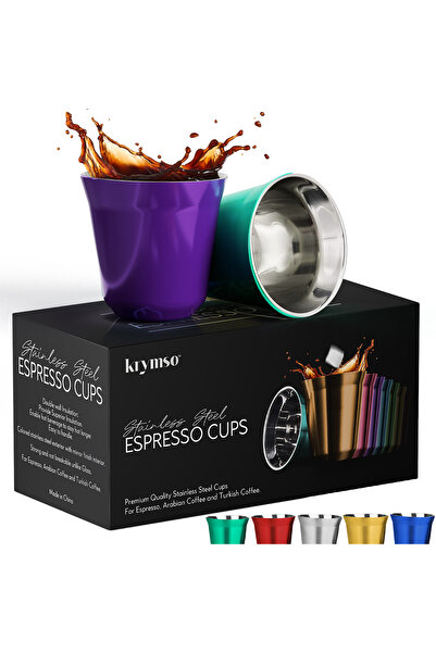 Krymso 80ml Espresso Cups, Double Wall Stainless Steel Coffee Cup Set, Coffee...