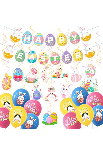 Other Easter Decorations Set - Happy Easter Banner, Balloons and Spirals - Re...