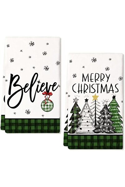 Other Set of 2 Christmas Kitchen Towels - Soft Polyester , Fir Tree Pattern -...