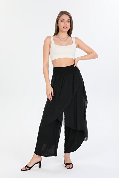 della moor Women's Black Italian Envelope-Capped Lined Silk Trousers