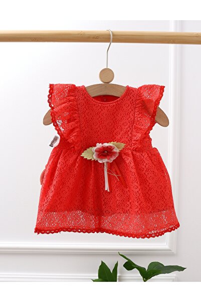 MiniKids Рокля ANA с брошка, светлочервена, модел 86 (12-18 месеца)