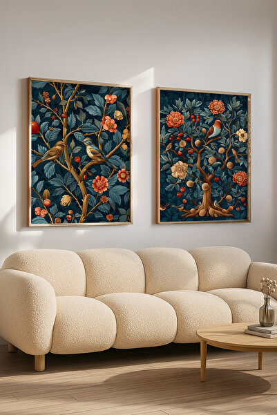 STARYUNA Wooden Framed Floral Bird Forest Patterned Double Painting Set Yuna538