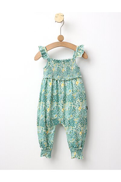 MiniKids Φλοράλ καλοκαιρινή ολόσωμη φόρμα, πράσινο μοντέλο 116 (5-6 ετών)