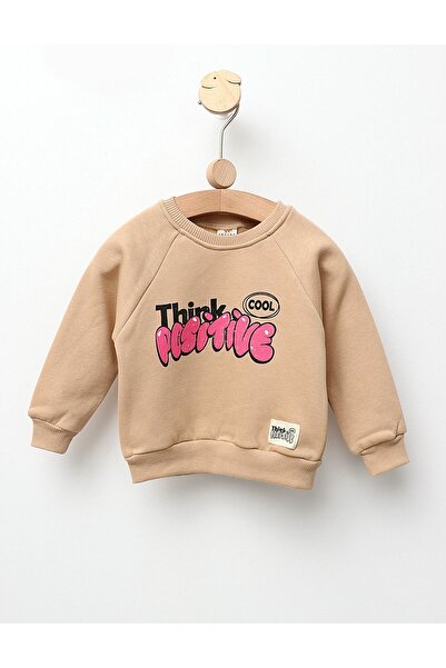 MiniKids Bluza vatuita Think Positive model bej 104 (3-4 ani)