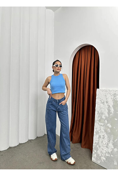 DAĞON'S Μπλε τζιν με ραφές Jolie, φαρδιά γραμμή