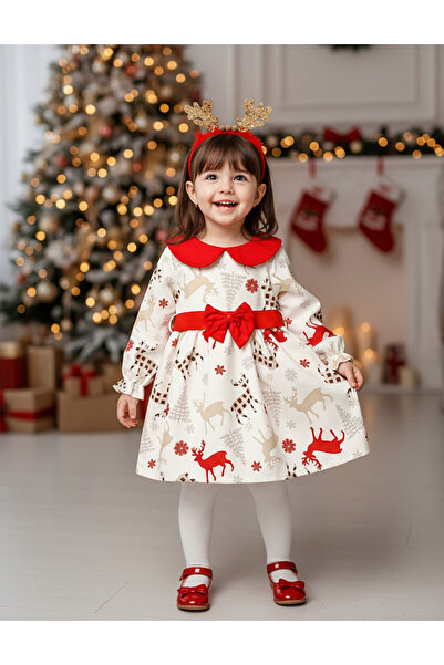 MiniKids Christmas dress with red and white reindeer headband 110 (4-5 years)