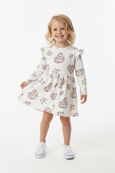 SERRASTIL Girls' Dress White Color Flower Patterned Ruffle Skirt Twill Fabric...