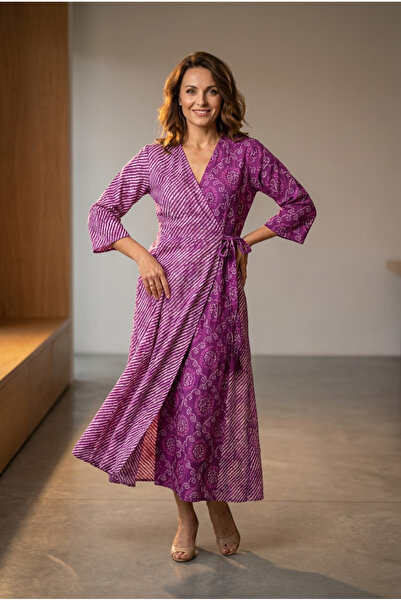 OEM Hand-printed cotton wrap dress