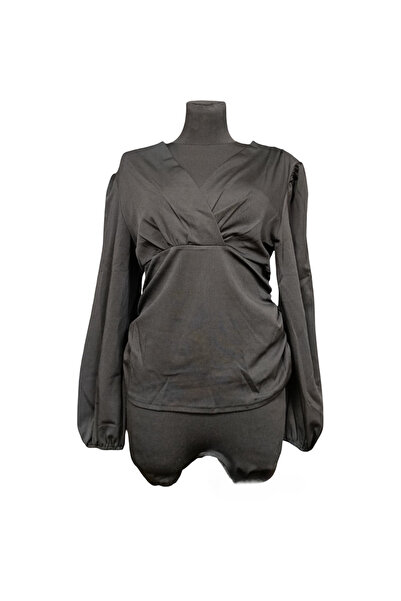 Other Elegant Women's Blouse - V-Neck, Ruffles, Long Sleeve - Polyester and E...