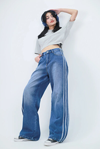 DAĞON'S Washable Baggy Jeans with Side Stripes