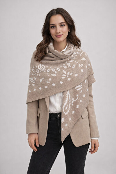 Sebir Moda Șal triunghiular din tricotaj cu model, cu două fețe