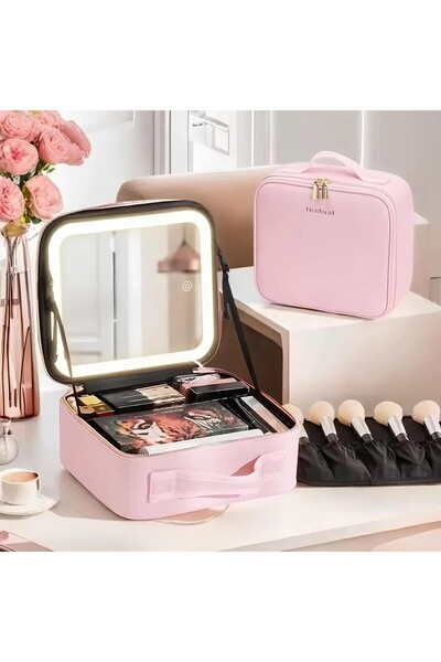 Lazım Shop LED Makeup Bag with Full-Screen Lighted Mirror, Portable Travel Co...