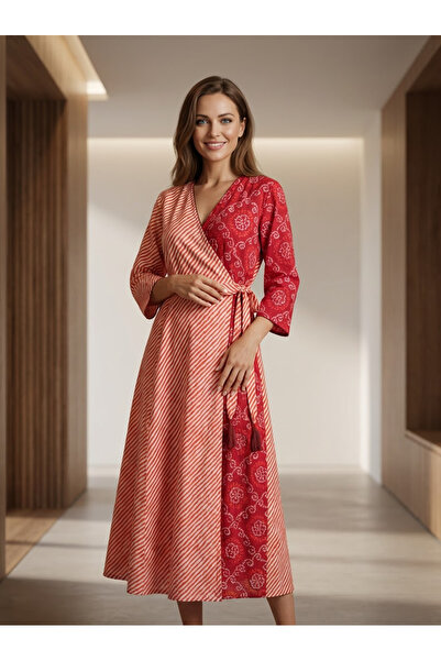 OEM Hand-printed cotton wrap dress