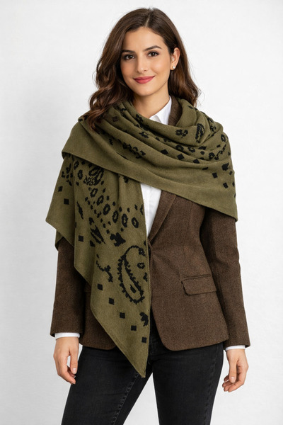 Sebir Moda Patterned Double-Sided Knitwear Triangle Shawl