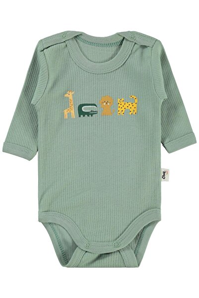 Civil Baby Hayvanlar Baskılı 0-3 Yaş Çıtçıtlı Badi - Haki 3-6 Ay