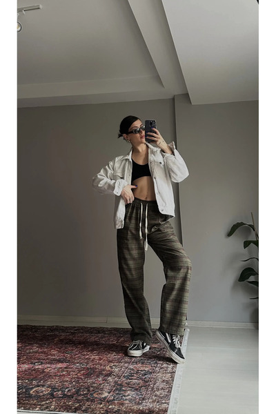 DAĞON'S Plaid Patterned Lace-Up Sweatpants