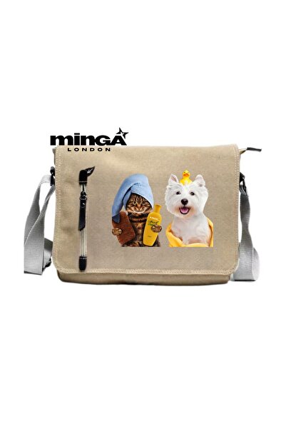 Minga London Beige Clean Animal Print Messenger Bag -Mingalondon