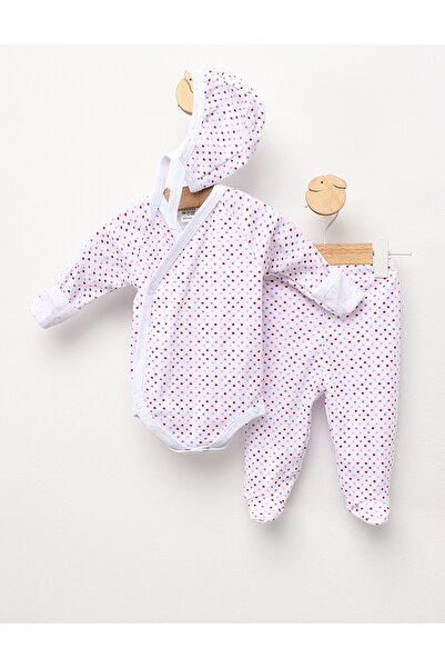 MiniKids Costumas 3 piese, buline multicolor cu mov 56 (0-1 luni)