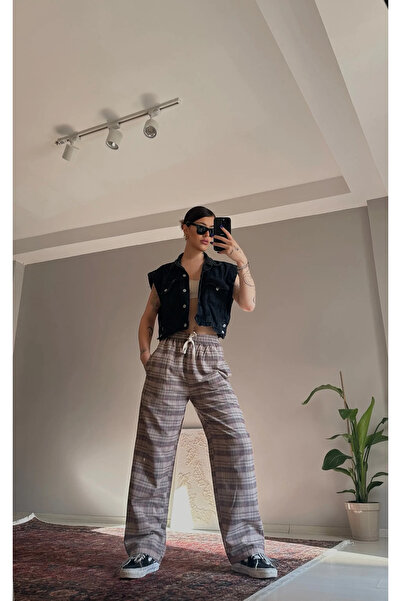 DAĞON'S Plaid Patterned Lace-Up Sweatpants