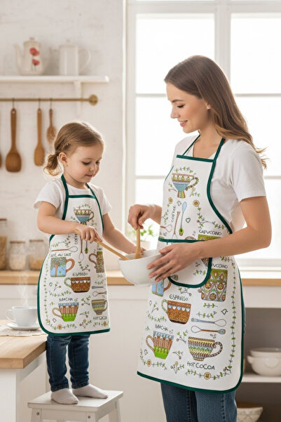 Coton Delux 2-Piece Mother-Daughter Patterned Kitchen Aprons |   Liquid-Proof...