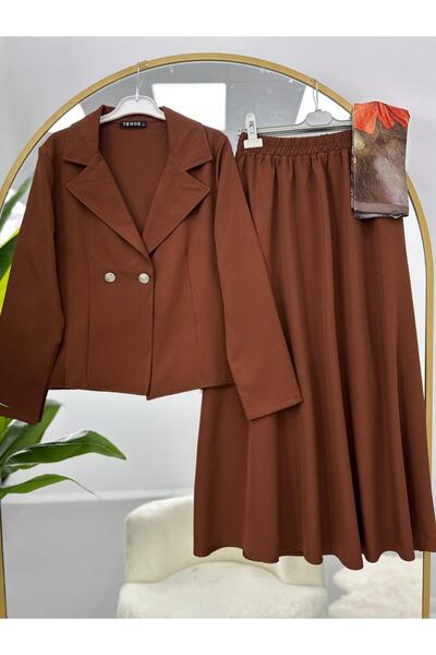 VOLT CLOTHİNG Double-Breasted Collared Jacket Skirt Suit